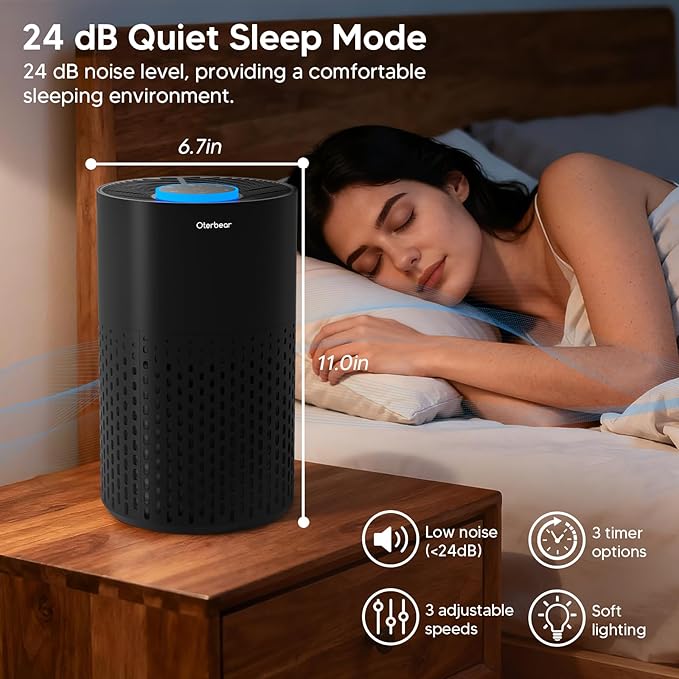 Air Purifiers for Home Bedroom Up to 1250 Ft² - HEPA Air Purifier with Aroma & Sleep Mode - 24dB Small Room Air Purifier for Allergies, Smoke, Dust, Pollen, Pet Dander,4000B,Black