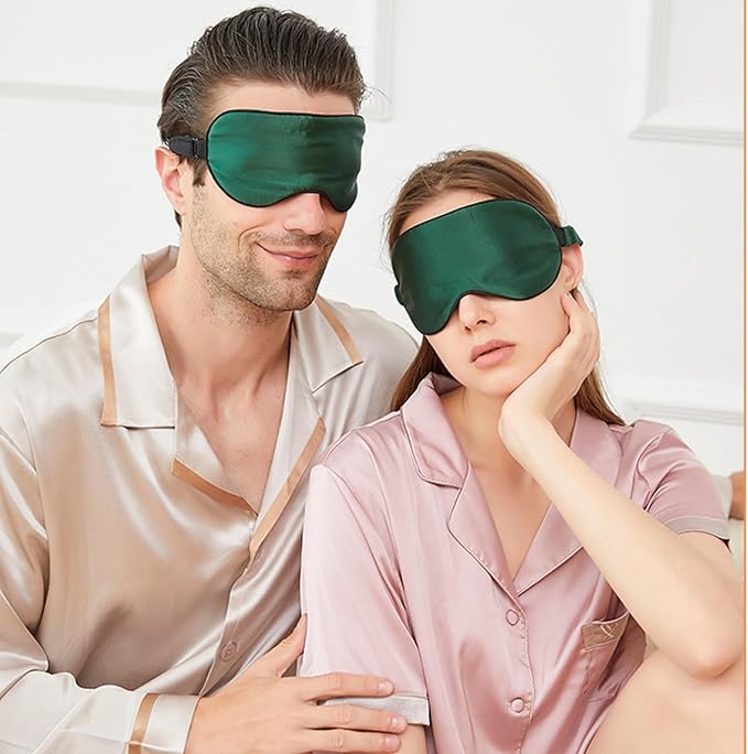 100% Mulberry Silk Sleep Mask for Women/Men Airplane Travel, Pure 22 Momme Silk Eye Mask Blackout for Sleeping, Ajustable, Luxury, Anti Wrinkle, Anti Aging Silk Blindfold, Made in USA (Emerald Green)