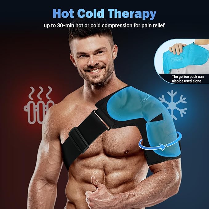 Comfytemp Shoulder Ice Pack Wrap Shoulder Brace, Gel Cold Compression Sleeve for Injuries Reusable Arm Rotator Cuff Pain Relief, Recovery Items for Women Men, 1 Gel Ice Pack