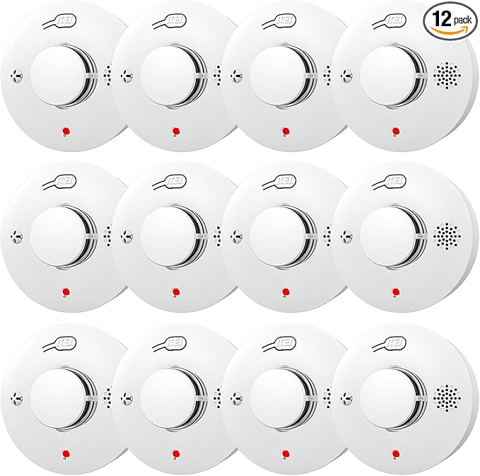 Smoke Detector, Fire Alarms for Home, Battery Powered Photoelectric Smoke Alarm with Test/Mute Button,12 PCS