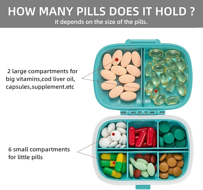 Travel Pill Container Medicine Organizer Daily Purse Pill Case Cute Pill Vitamin Box Small Pocket Pill Holder Mini Pill Organizer for Supplement(Blue)