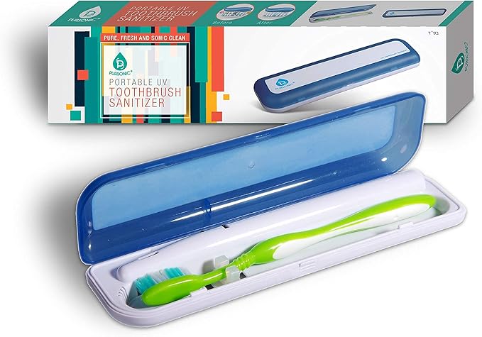 Pursonic Portable UV Toothbrush Sanitizer Case - Travel Toothbrush Sanitizer and Holder - For Electric and Manual Brush Heads with UV Light & Auto Shut Off Timer