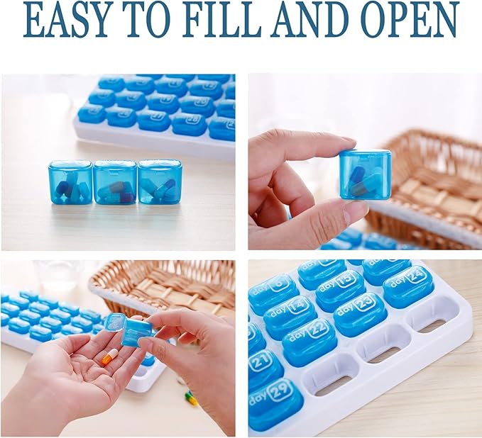 Monthly Pill Box Organizer Once A Day, 31 Day Pill Case Detachable Airtight Daily Pill Holder, Bpa Free Discreet Compact Travel Medicine Pods, Quick Refill and Easy Open, Arthritis Friendly