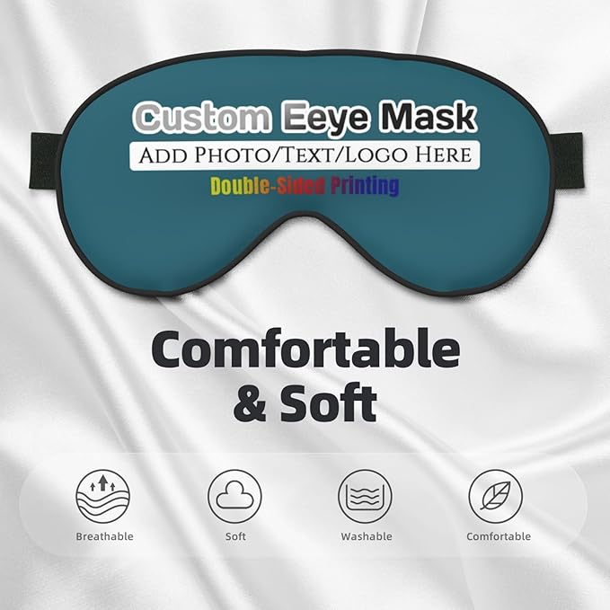 Custom Sleep Eye Mask Personalized Men Women Blindfold Design Your Own Photo Text Logo Adjustable Strap Soft Eyeshade Customized Blackout Eye Cover for Home Offices Travel Blue Green