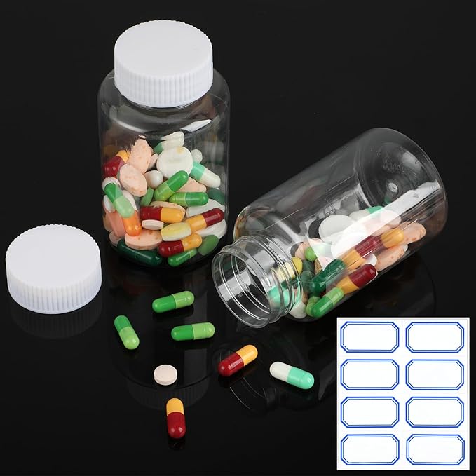 Clear Pill Bottle 6Pcs Empty Medicine Organizers Plastic Pill Bottles Transparent Reagent Containers 80ml Large Jar Powder Storage Leak Proof Caps for Liquid Solid Powder Home Toiletries