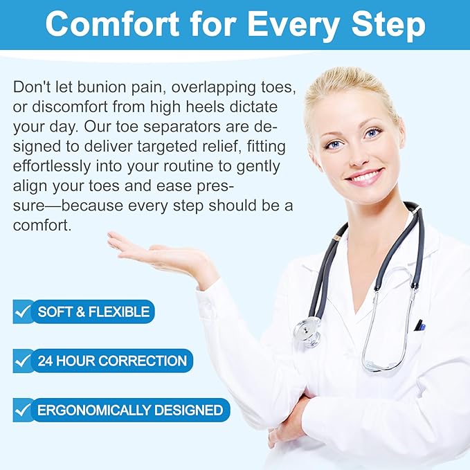 Toe Separators/Toe Spacers for Men and Women - Bunion Corrector & Hammer Toe Straightener for Overlapping Toes, Silicone Gel Pain Relief for Pedicure & Daily Care (Blue)
