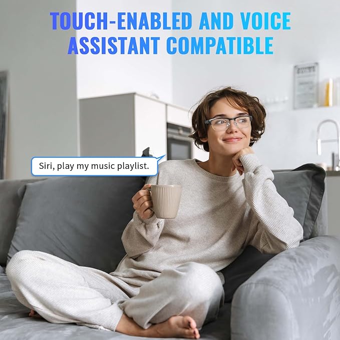 Bluetooth Audio Smart Glasses - Blue Light Glasses for Women and Men, Open Ear Sound with Mic & Speakers, Blue Light Filter & Polarized Sunglasses Lenses，Silver