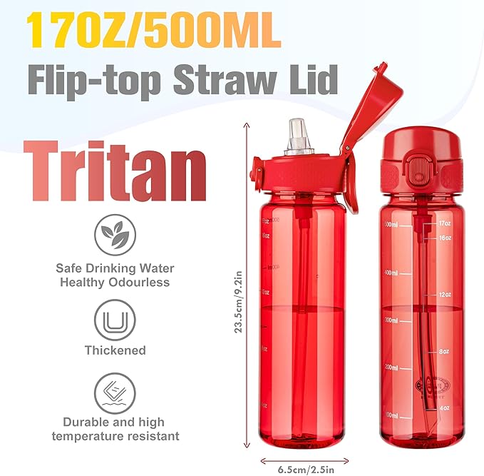 GOPPUS 17oz Kids Water Bottle for School -Straw, Leak-Proof Tritan Sports Bottle Time Marker Reusable for Girls Boys