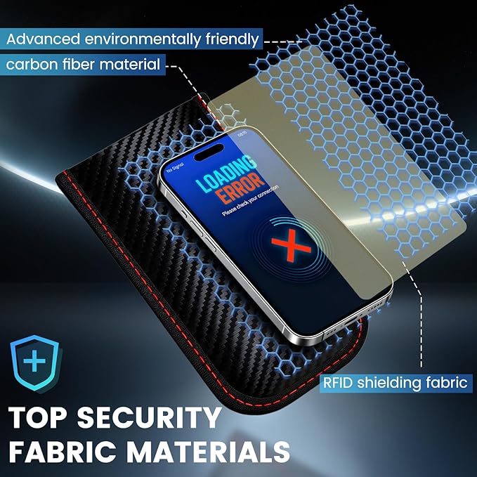 Faraday Bags For Phones,Faraday Phone Bag,Go Dark Bags For Cell Phones,Carbon Fiber Surface Signal Blocking Pouch, Car Key/Wifi/Rfid/Gps Signal Blocker With Red Blue Stiching