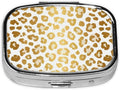 Cheetah Gold Leopard Print Pill Organizer Travel Portable Compact Pill Box 2 Compartments Pill Case for Vitamins/Fish Oil/Meds for Purse Pocket