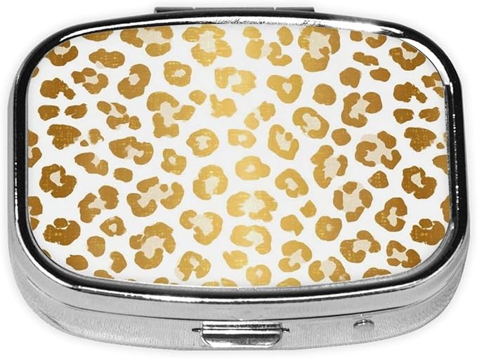 Cheetah Gold Leopard Print Pill Organizer Travel Portable Compact Pill Box 2 Compartments Pill Case for Vitamins/Fish Oil/Meds for Purse Pocket