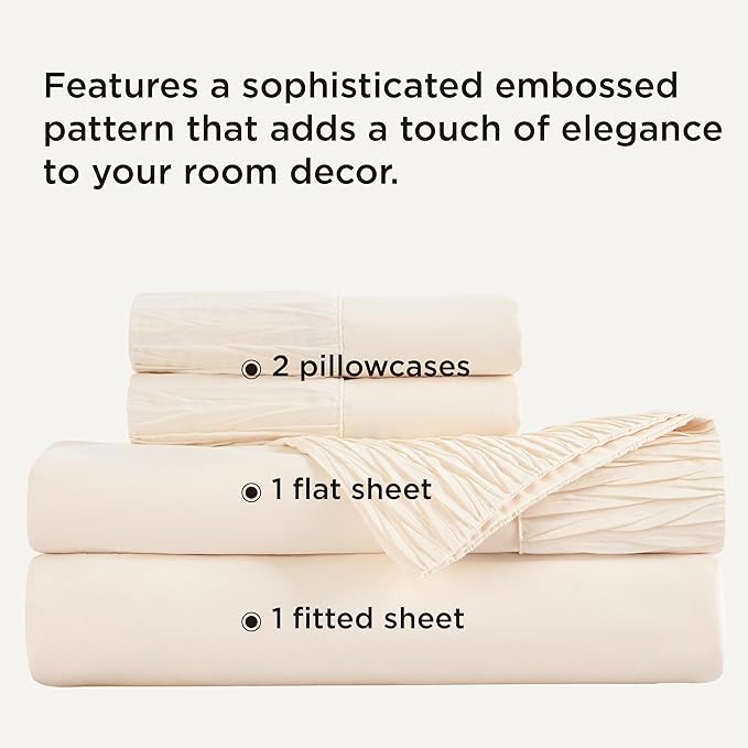 Bedsure California King Sheet Sets - 4 Pieces Soft Cal King Sheets - Breathable & Cooling - Hotel Luxury - Easy Care Polyester Microfiber Bedding for Women, Men, Light Beige