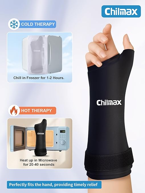 Wrist Ice Pack Wrap for Hand, Thumb & Arm with Extended Coverage, Carpal Tunnel Cooling Sleeve for Better Putting On & Off, Cold Gloves Reusable
