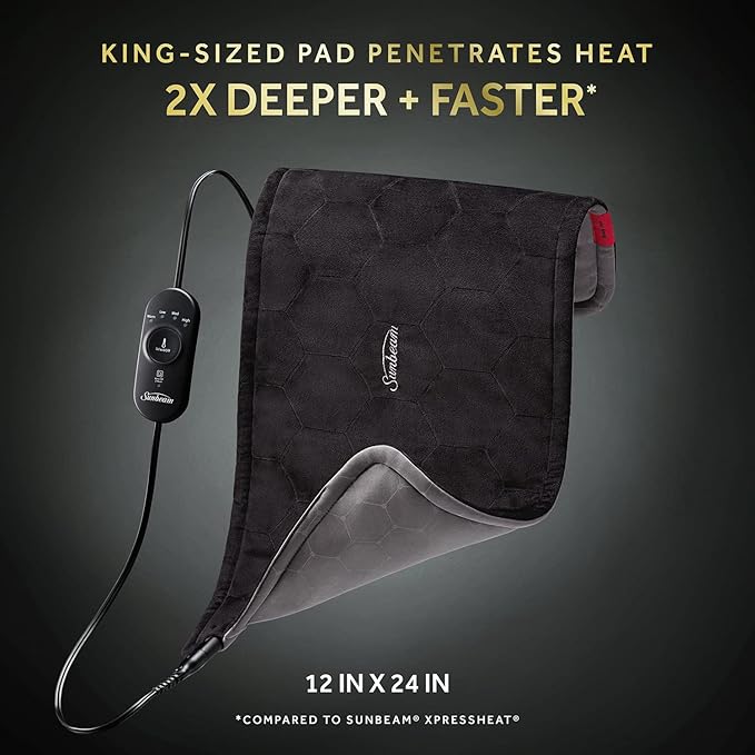 Sunbeam AdvancedHeat King-Sized Heating Pad, Sunbeam Heating Pad for Tough Pain Relief