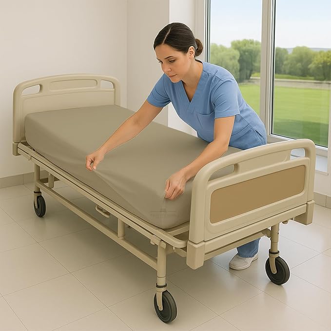 1 Pack Fitted Hospital Bed Sheets - Soft Microfiber Hospital Fitted Sheet - Hospital Bed Fitted Sheets (Beige, 36" x 84" x 12")