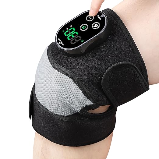 Cordless Knee Heating Pad with Massage, Knee Massager for Pain Relief, Heat Knee Wrap with 6 Heat Levels & 3 Timers, Adjustable Heating Pad for Knee, Shoulder, Elbow