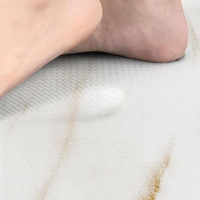 Arttown Marble Anti-Fatigue Kitchen Rug Set of 2 White Golden Gold Modern Cushioned Floor Mat, Standing Waterproof Non-Slip Kitchen Mat and PVC Ergonomic Comfort Foam Rug