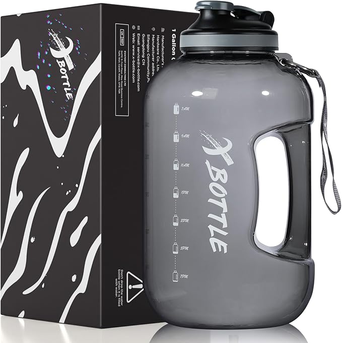 1 Gallon Water Bottle with Chug lid, BPA Free Dishwasher Safe 128oz Large Water Bottle with Motivational Time Marker and Handle Leak-proof Big Water Jug for Camping Sports Workouts (chug lid)