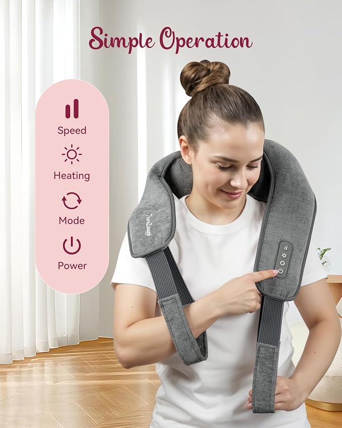 Cordless Neck Massager for Pain Relief Deep Tissue, Kneading Shiatsu Neck and Shoulder Massager with Heat,Cordless Massager for Back and Shoulder Pain, Gifts for Women Men Home Office Christmas