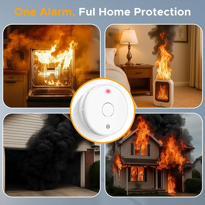 Smoke Alarm with LED Indicator with Mute Button, Fire Alarm Smoke Detector with Built-in 10 Year Battery, Model VS02