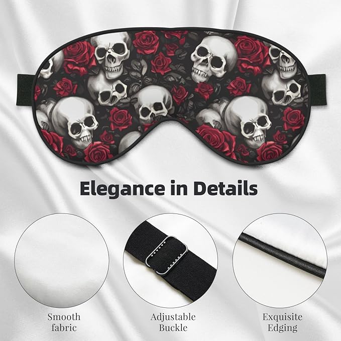 Skulls and Red Roses Sleep Mask Eye Mask with Adjustable Strap Eye Sleep Shade Cover Blocks Light for Women Men Airplane Travel Nap