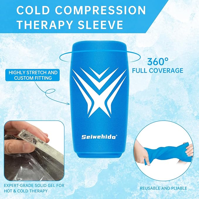 Extended Leg Knee Ice Pack Wrap for Injuries Compression, Reusable Gift Soft Gel Freeze Knees Brace for Swelling Replacement Surgery, Cold Therapy for Arthritis, Meniscus Tear (Knee-Blue-2 Pack)