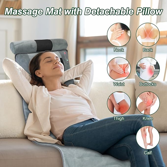 Full Body Massage Mat with Heat, 10 Motors Vibration Massage Chair Pad with 3 Timer Settings, Multifunctional Full Body Relaxation Seat Back Massager for Indoor Bed Sofa Chair