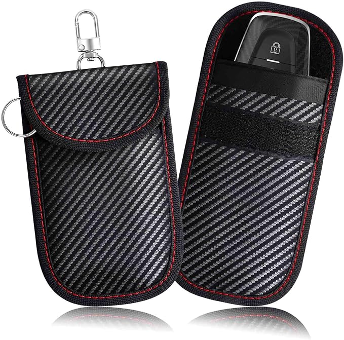2 Pack Faraday Bags for Key Fob, Faraday Pouch Car Keys RFID Signal Blocking Holder Small, Keyless Entry Blocker Protector, Anti-Theft Security Cage Shielding Case, Carbon Fiber