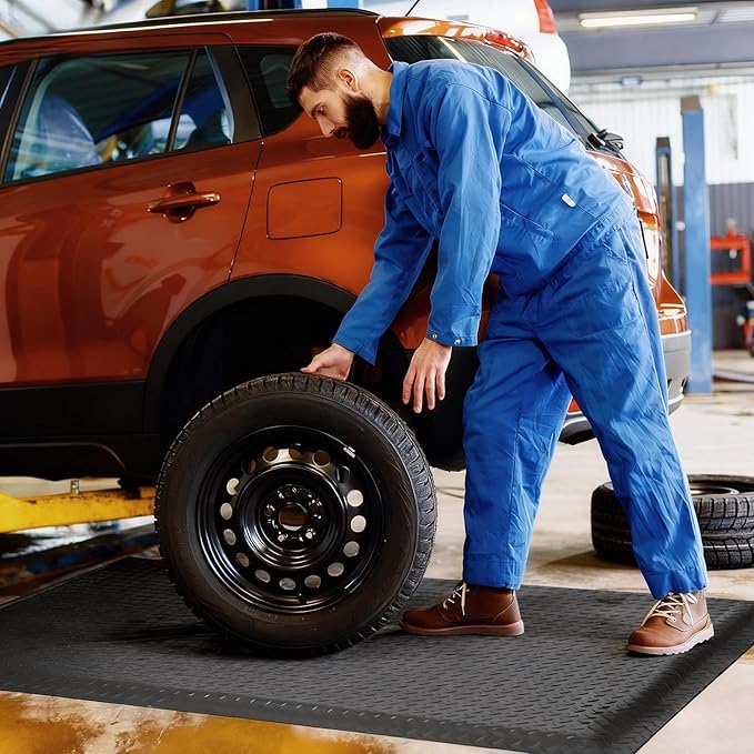 2 x 5 FT Anti Fatigue Mats Industrial 15/16 Inch Thick Soft Sponge Ergonomic Mat Durable Heavy Duty Diamond Plate for Standing Non Slip Industrial Grade Floor Mat for Leg & Back Pain (Gray)