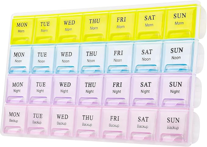 Large Weekly Pill Organizer 4 Times A Day, Medicine Cases,Moisture-Proof 7 Day Pill Box, Travel Pill Cases Portable for Pills Vitamin Fish Oil Supplements