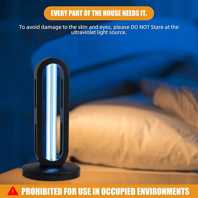 Ultraviolet Germicidal Lamp 110V, 38W Ozone UV Light Sanitizer for Whole Room, Three-Step Timing Remote Control, Blue Light for Home/Office/School