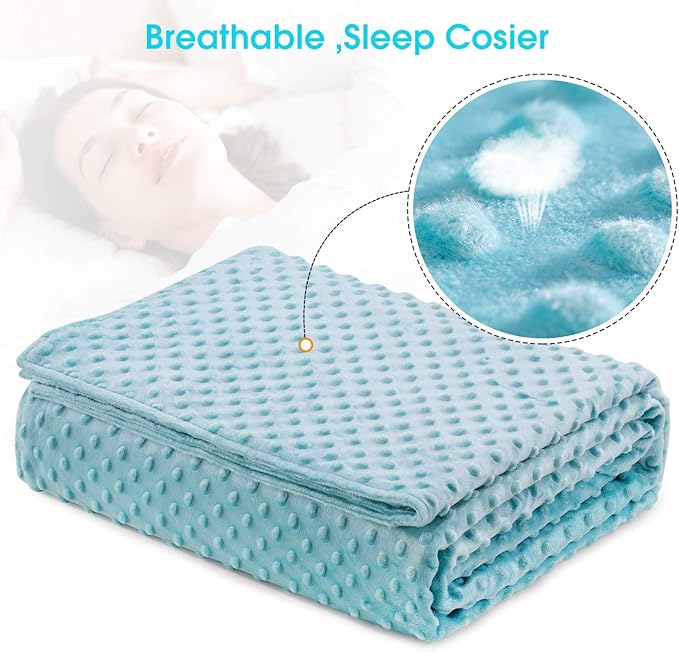 Acdyion Weighted Blanket Cover 48x72, Teal Minky Dot & Fleece Removable Duvet Cover with 12 Ties, Washable Fabric for 48x72 Weighted Blankets