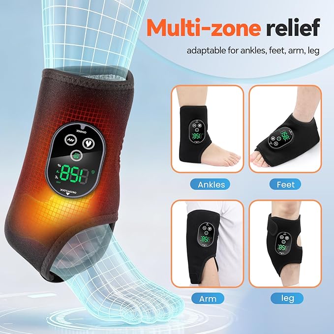 Cordless Foot Massager for Neuropathy, Foot and Ankle Massager for Pain Relief, 3000mAh Rechargeable Ankle Heating Pad with Massage for Circulation
