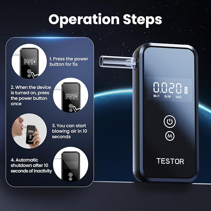 Professional-Grade Breathalyzer, High-Accuracy Breathalyzers for Alcohol with Memory Function,Portable Personal Breathalyzer Tester for Home & Travel Use-8 Mouthpieces