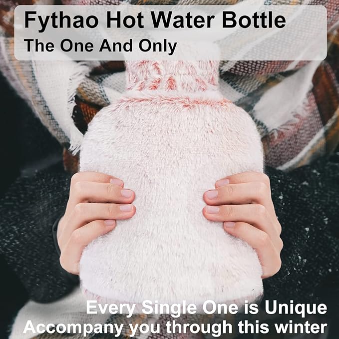 Hot Water Bottle with Cover, Rubber Hot Water Bottle for Pain Relief, Hot Water Bag for Cramps, Bed Warmer for Hand Feet Waist