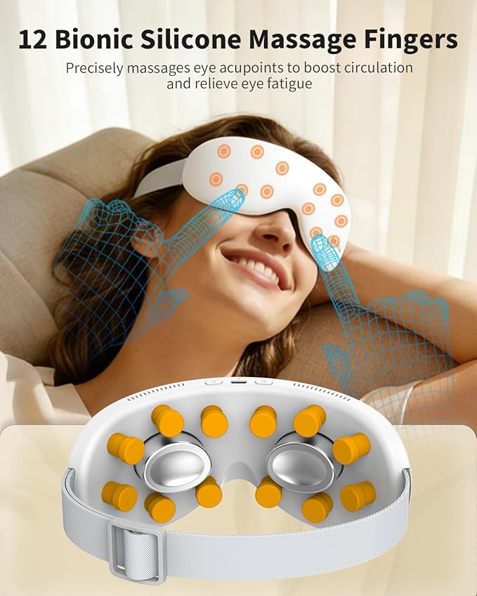 Eye Massager with Heat and Vibration and Cooling - Heated Cooling Eye Mask with Rapid Temp Control, 4 Massage Modes, 3 Temp Modes, 2400mAh Battery for Dry Eyes, Migraines, Puffiness Relief