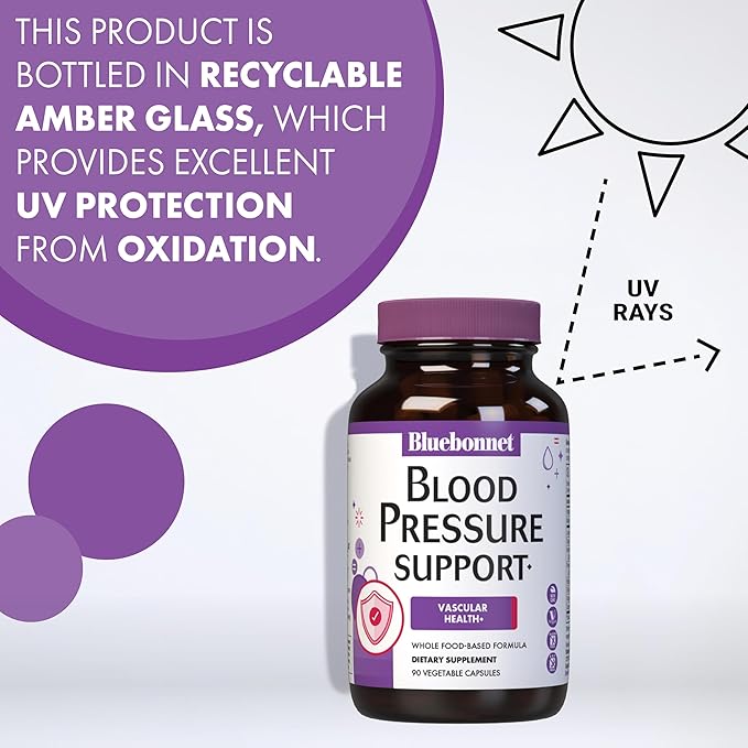 Bluebonnet Nutrition Blood Pressure Support, Vascular Health*, Non-GMO, Vegan, Gluten-Free, Soy-Free, Dairy-Free- 60 Vegetable Capsules, 30 Servings