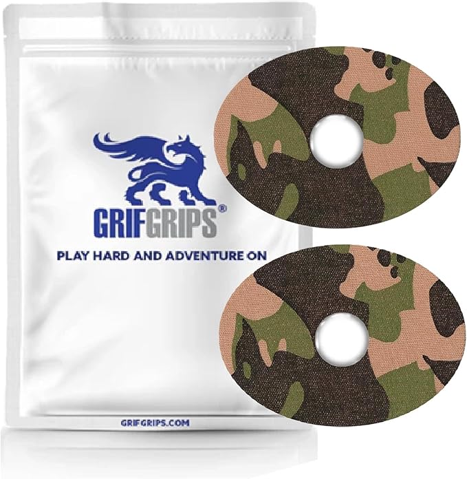 GrifGrips Oval CGM Adhesive Patches — CGM Covers Sensor Patch Overpatch Compatible for Libre 2/3, Guardian 4, Enlite Sensor - Original Adhesive Pack of 15 - Camo