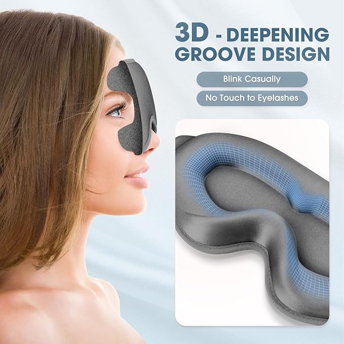Sleep Mask | 99% Fully Block Out Light Eye Sleep Mask | Long Lash Extension | 3D Deep Contoured Eyes Cover Zero Pressure | Adjustable Straps | Sleep Travel Home Nap Rest Women Men (Grey)