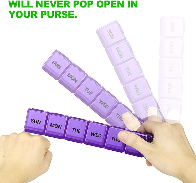 Pill Organizer XL Extra Large Weekly and Daily Pill Cases for Pills/Vitamin/Fish Oil/Supplements (Purple)