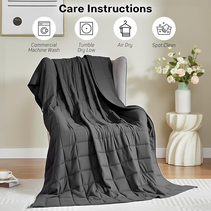 Weighted Blanket for Adults 15lbs, 48"x72", Twin Size Soft Cooling Weighted Blanket for 125-180lbs, Breathable Heavy Blanket with Glass Beads Warm Thick Blanket for Bed Sofa All Season, Dark Grey