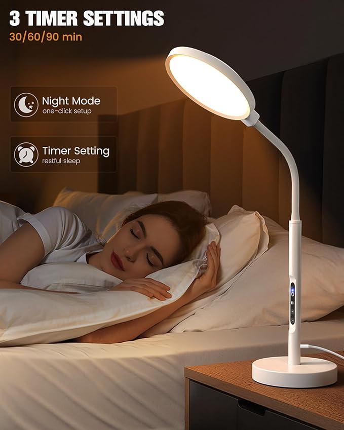 10000 Lux Light Therapy Lamp, Sunlight Therapy Lamps with 3 Color Temperatures &Dimmable &Timer, Full Spectrum &UV-Free Happy Lamp Light Therapy with Remote, Daylight Lamps for Home(White, Table Lamp)