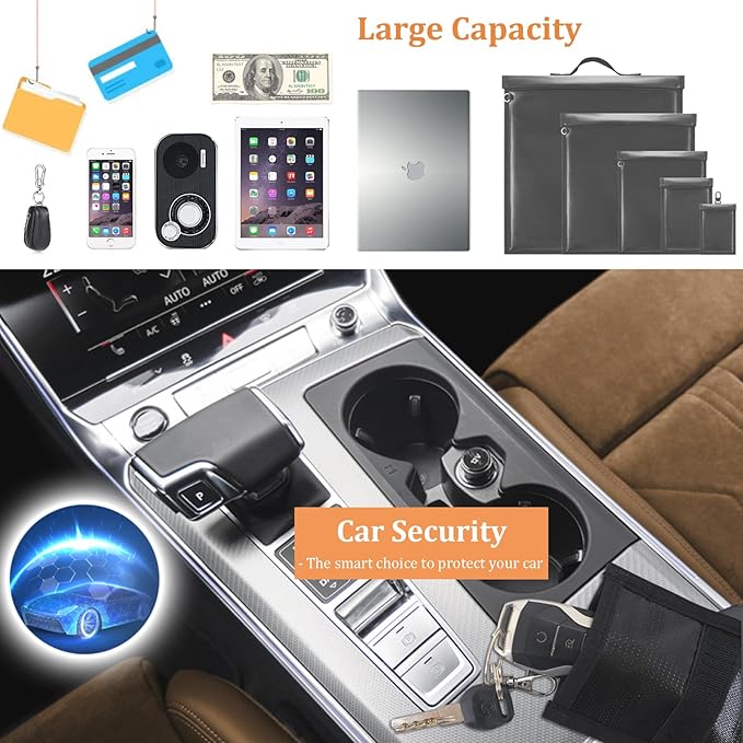 5 Pack Faraday Bags for Laptops & Tablets & Phones & Car Keys, Faraday Cage with Handle, Anti-Tracking Faraday Key Fob Protector (5pcs)