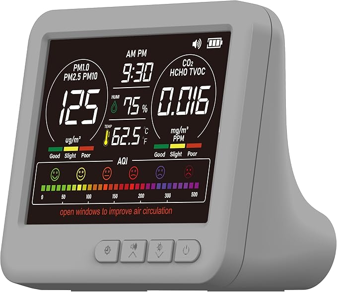 Professional Indoor Air Quality Monitor with AQI Alerts, Portable Real-Time Detector for Home, Car, Plants & Pets