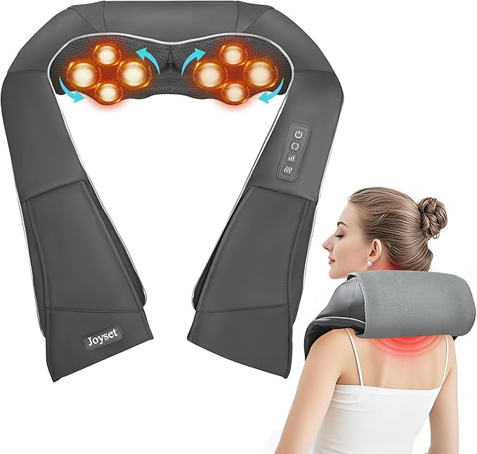 Joyset Shiatsu Neck and Back Massager with Heat,Electric Shoulder Massager for Pain Relief Deep Tissue,3D Kneading Massage with Cloth Cover Easy to Clean Best Gift for Men Women Parents (Gray)