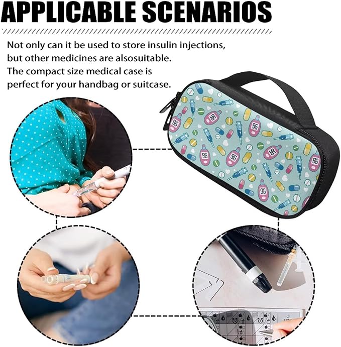 Rnyleeg Cryan Diabetic Bags for Women Men Small Size Insulin Bag for Diabetes Portable Medicine Travel Case for Insulin Pen Glucose Meter Cases for Car Home Office