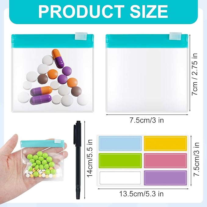 45Pcs 9 Colors Reusable Pill Pouch Bags, Zippered Translucent Medicine Organizer, Travel Pill Organizer with Labels Slide Lock, Small Plastic Bags for Accessories, Jewelry etc.