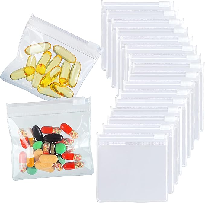 68 Packs Pill Pouch Bags BPA Free Pill Bags 12mil 3 x 2.75 Inch Transparent Small Zip Reusable Drug Bags Seal Zipper Pill Pouches for Travel Medicine Organizer, Jewelry, Small Craft Pieces