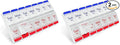 EZY DOSE Push Button (7-Day) Pill Case, Medicine Planner, Daily Vitamin Organizer, 2 Times a Day AM/PM, Large Compartments, Arthritis Friendly, Easy to Use, Clear Lids, Red/Blue, BPA Free (Pack of 2)