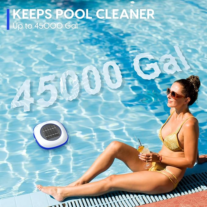 Solar Pool Ionizer Floating Water Cleaner, 85% Less Chlorine, Keeps Pool Water Crystal Clear for Fresh and Salt Water Pools Spas, Reusable